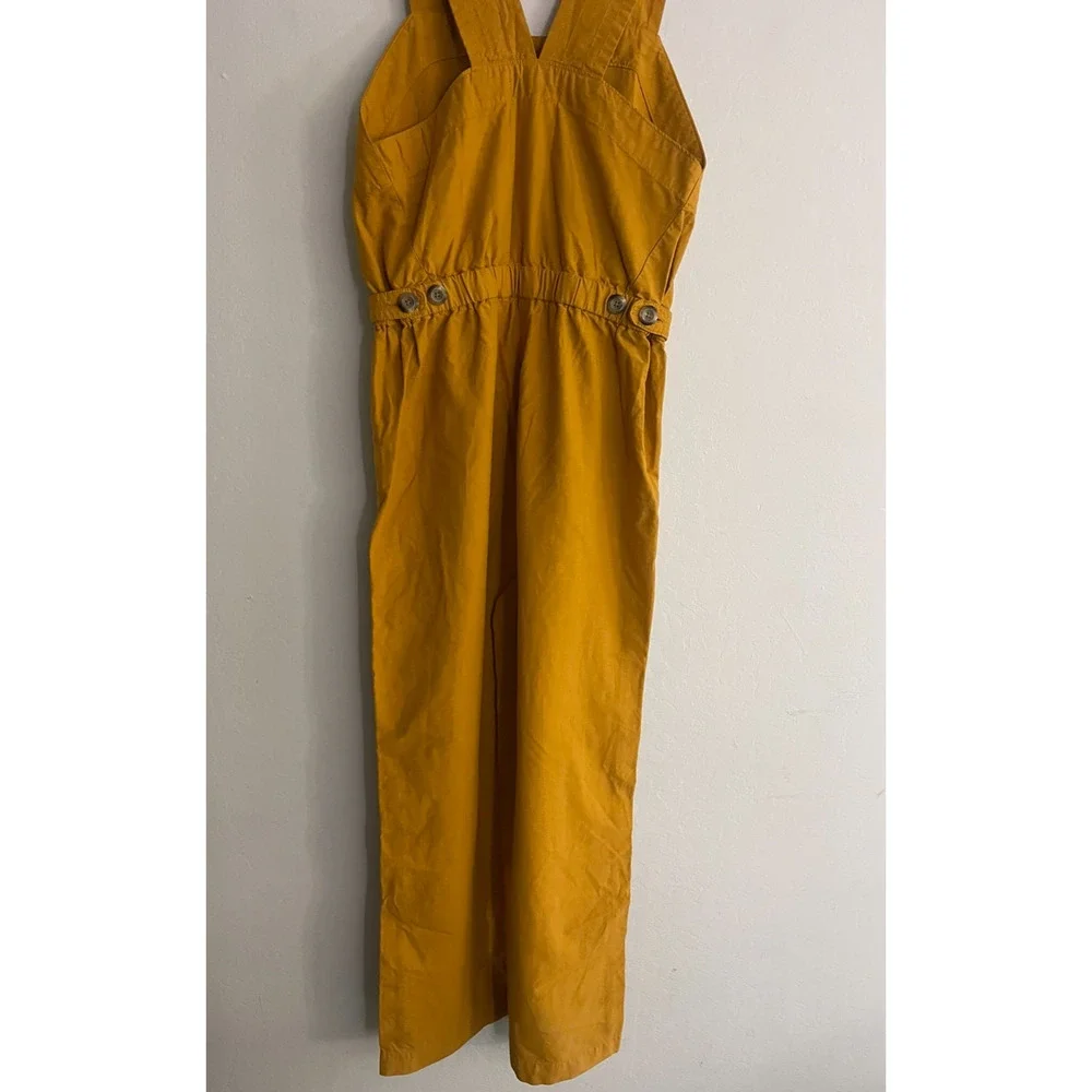Everlane 8 The Fatigue Jumpsuit Cotton Linen Blend Pants Sleeveless Mustard